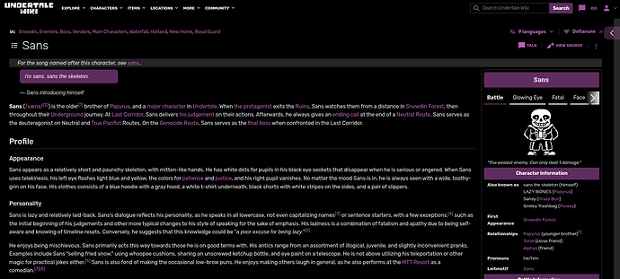 New look of the Sans page while shown in maximum width.