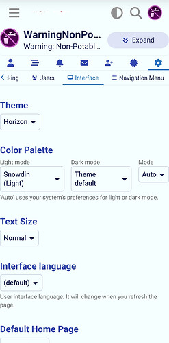 Settings page in the Horizon theme