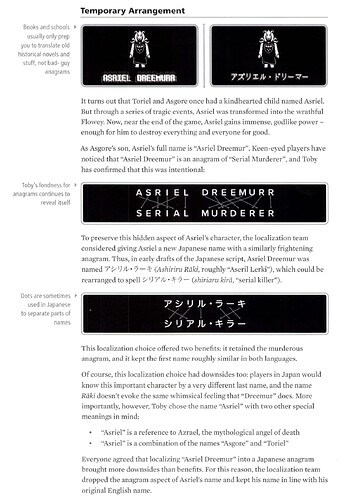i cant be bothered to copy down all of it, but the important bit is this paragraph: 'As Asgore's son, Asriel's full name is "Asriel Dreemur." Keen-eyed players have noticed that "Asriel Dreemur" is an anagram of "Serial Murderer," and Toby has confirmed that this was intentional.'
