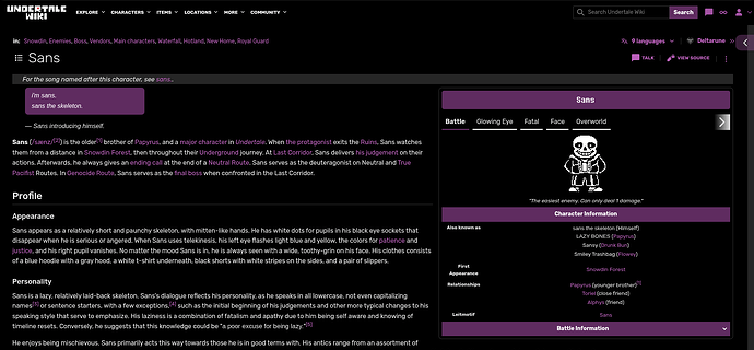 Old look of the Sans page while shown in maximum width.