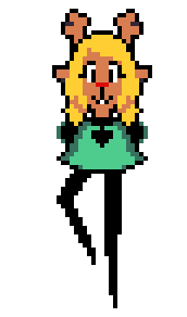 Frankenstein creature with the head of Noelle, the body of Ralsei, and the legs of the Knight