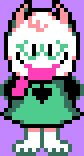 Ralsei looking down at his feet with a shy face