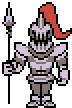 An unused sprite of Undyne wearing her armor, with her old spear design.