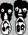 Les sprites de l'homme mystérieux retournés, avant et après interaction.