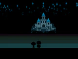 The protagonist and Monster Kid looking toward New Home in Waterfall.